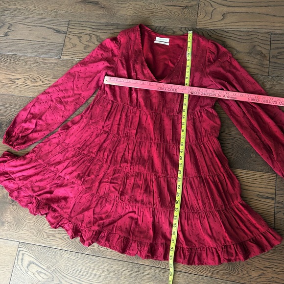 Urban Outfitters Burgundy A-line Long Sleeve Tiered Mini Dress size Small - Picture 7 of 9